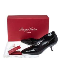Pre Owned Roger Vivier Black Patent Leather Pointed Toe Pumps Size 36.5