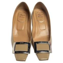 Pre Owned حذاء كعب عالي روجر فيفييه "بيل" جلد لامع بيج مقاس 37.5