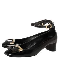 Pre Owned Roger Vivier Black Leather Buckle Detail Ankle Strap Pumps Size 38.5