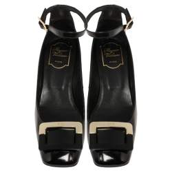 Pre Owned Roger Vivier Black Leather Buckle Detail Ankle Strap Pumps Size 38.5