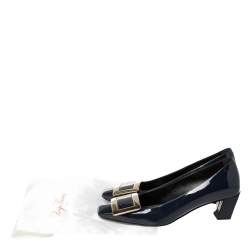 Pre Owned Roger Vivier Blue Patent Leather Tres Pumps Size 35