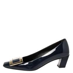 Pre Owned Roger Vivier Blue Patent Leather Tres Pumps Size 35