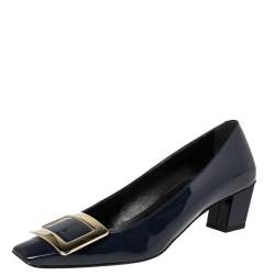 Pre Owned Roger Vivier Blue Patent Leather Tres Pumps Size 35