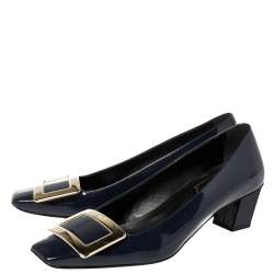 Pre Owned Roger Vivier Blue Patent Leather Tres Pumps Size 35