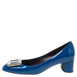 Pre Owned Roger Vivier Blue Patent Leather Belle Pumps Size 38