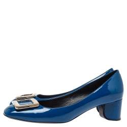 Pre Owned Roger Vivier Blue Patent Leather Belle Pumps Size 38