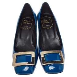 Pre Owned Roger Vivier Blue Patent Leather Belle Pumps Size 38