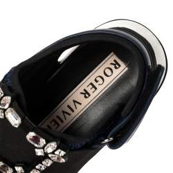 Pre Owned Roger Vivier Blue Leather And Mesh Viv Run Strass Buckle Sandals Size 38