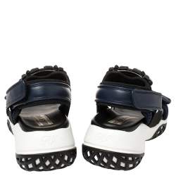 Pre Owned Roger Vivier Blue Leather And Mesh Viv Run Strass Buckle Sandals Size 38