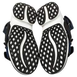 Pre Owned Roger Vivier Blue Leather And Mesh Viv Run Strass Buckle Sandals Size 38