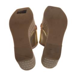 Pre Owned Roger Vivier Gold Leather Bikiviv Espadrille Wedge Platform Slide Sandals Size 40