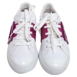 Roger Vivier White/Pink Leather And Rubber  Viv Skate Sneakers Size 37