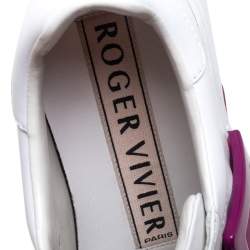 Roger Vivier White/Pink Leather And Rubber  Viv Skate Sneakers Size 37