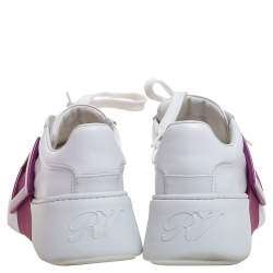 Roger Vivier White/Pink Leather And Rubber  Viv Skate Sneakers Size 37