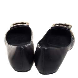 Roger Vivier Black Studded Leather Gommettine Ballet Flats Size 37