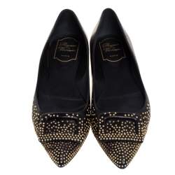 Roger Vivier Black Studded Leather Gommettine Ballet Flats Size 37