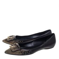 Roger Vivier Black Studded Leather Gommettine Ballet Flats Size 37