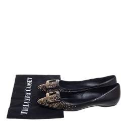 Roger Vivier Black Studded Leather Gommettine Ballet Flats Size 37