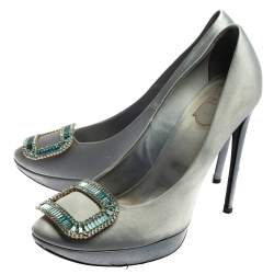 Roger Vivier Grey Satin Limelight Embellished Pumps Size 40