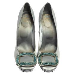 Roger Vivier Grey Satin Limelight Embellished Pumps Size 40
