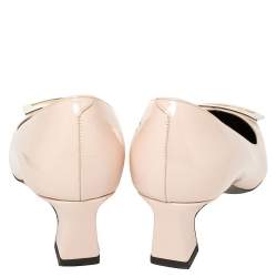 Pre Owned Roger Vivier Beige Patent Leather Logo Pumps Size 36