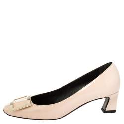 Pre Owned Roger Vivier Beige Patent Leather Logo Pumps Size 36