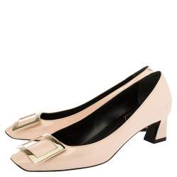 Pre Owned Roger Vivier Beige Patent Leather Logo Pumps Size 36