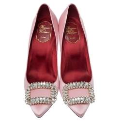 Pre Owned Roger Vivier Pink Embellished Satin Limelight Buckle Pumps Size 39