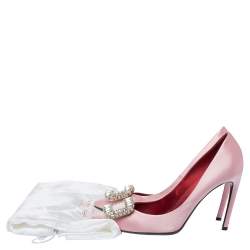 Pre Owned Roger Vivier Pink Embellished Satin Limelight Buckle Pumps Size 39