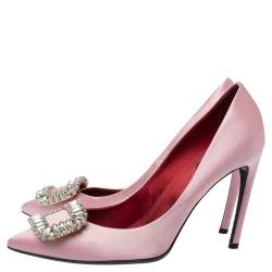 Pre Owned Roger Vivier Pink Embellished Satin Limelight Buckle Pumps Size 39