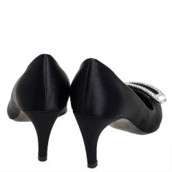 Pre Owned Roger Vivier Black Satin Crystal Embellished  Pumps Size 36.5