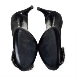 Pre Owned Roger Vivier Black Satin Crystal Embellished  Pumps Size 36.5