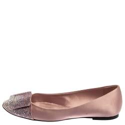 Pre Owned Roger Vivier Pink Satin Embellished Ballet Flats Size 37