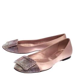 Pre Owned Roger Vivier Pink Satin Embellished Ballet Flats Size 37