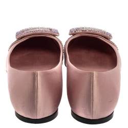 Pre Owned Roger Vivier Pink Satin Embellished Ballet Flats Size 37