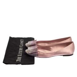 Pre Owned Roger Vivier Pink Satin Embellished Ballet Flats Size 37