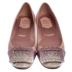 Pre Owned Roger Vivier Pink Satin Embellished Ballet Flats Size 37