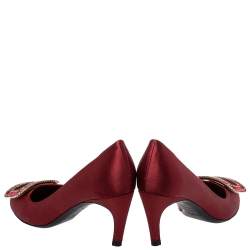 Pre Owned Roger Vivier Pink Satin Belle Vivier Strass Trompette Pumps Size 37.5