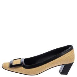 Pre Owned Roger Vivier Beige/Black Canvas And Leather Belle Vivier Pumps Size 35