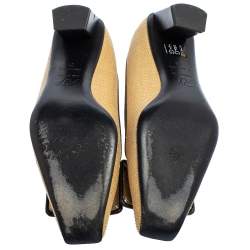 Pre Owned Roger Vivier Beige/Black Canvas And Leather Belle Vivier Pumps Size 35