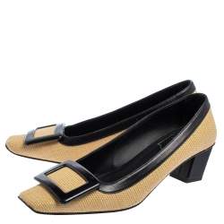 Pre Owned Roger Vivier Beige/Black Canvas And Leather Belle Vivier Pumps Size 35