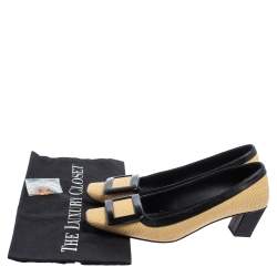 Pre Owned Roger Vivier Beige/Black Canvas And Leather Belle Vivier Pumps Size 35