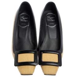 Pre Owned Roger Vivier Beige/Black Canvas And Leather Belle Vivier Pumps Size 35