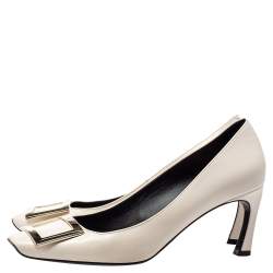 Pre Owned Roger Vivier Off White Leather Belle Square Toe Pumps Size 37