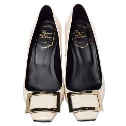 Pre Owned Roger Vivier Off White Leather Belle Square Toe Pumps Size 37