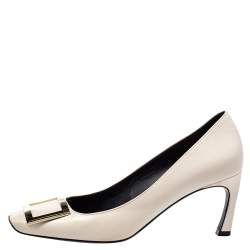 Pre Owned Roger Vivier Off White Leather Belle Square Toe Pumps Size 37