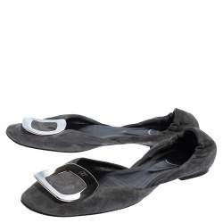 Pre Owned Roger Vivier Grey Suede Prism D'orsay Flats Size 37.5
