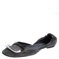 Pre Owned Roger Vivier Grey Suede Prism D'orsay Flats Size 37.5