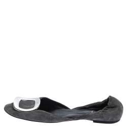 Pre Owned Roger Vivier Grey Suede Prism D'orsay Flats Size 37.5