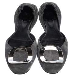 Pre Owned Roger Vivier Grey Suede Prism D'orsay Flats Size 37.5